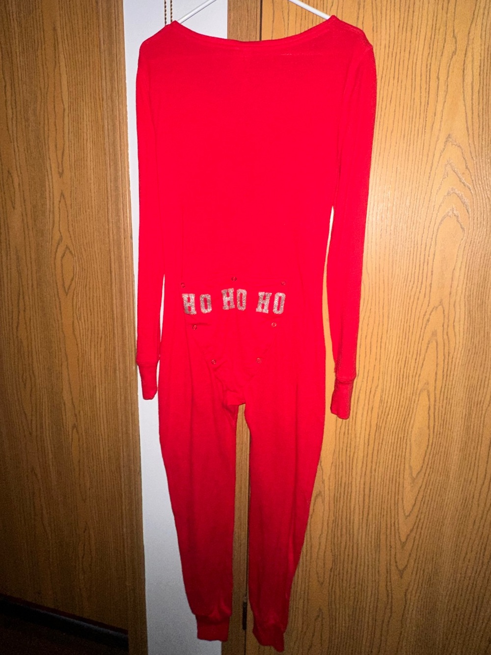 Rare 'Ho Ho Ho' Victoria's Secret PINK Women's Red One-Piece Pajama Jumpsuit - Picture 5 of 7
